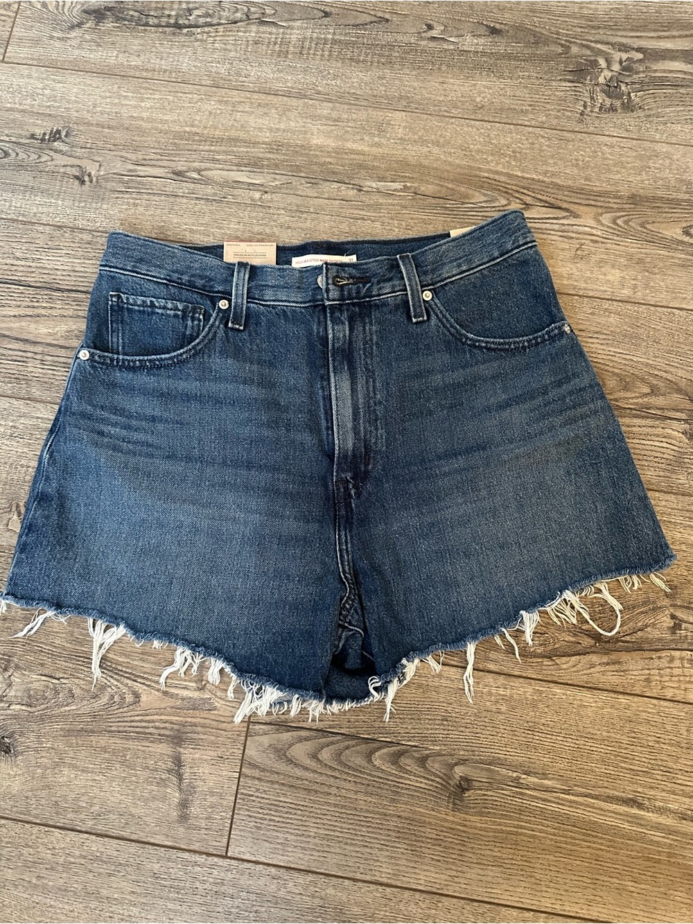 Levi's Dark Blue Denim Frayed Hem High-Rise Shorts NWT